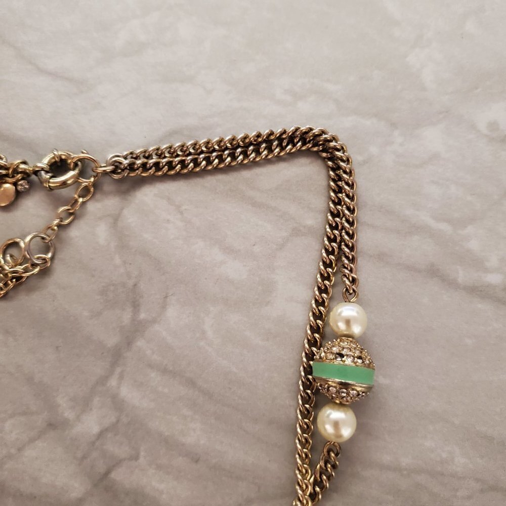 ✨ J.Crew Rhinestone Crystal Pave Ball Pearl Double Chain Necklace ✨ - Picture 9 of 12